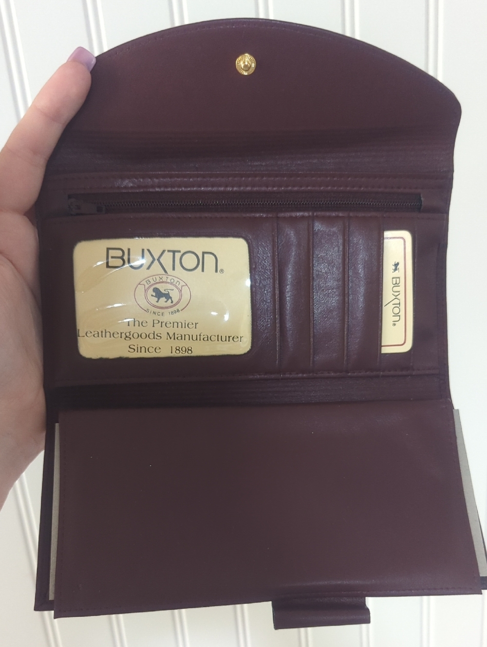 Buxton Wine Leather Trifold Wallet with Card Slots